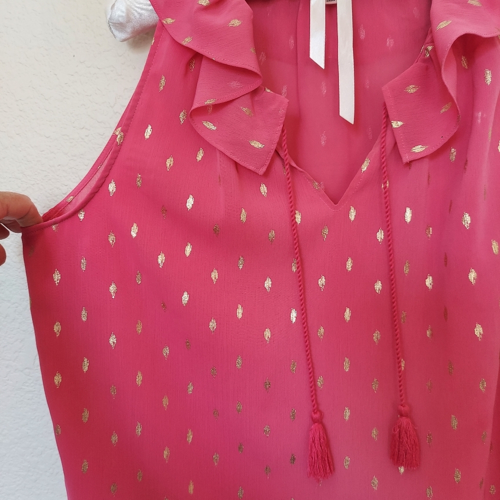 Juicy Couture Sleeveless V Neck Blouse Hot Pink with Gold Print  Sz XL - Picture 5 of 12